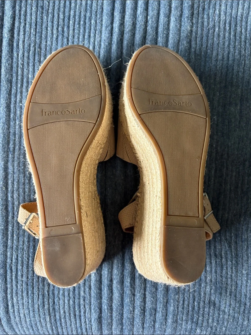 Franco Sarto Beige Textured Espadrille Wedge Sandals